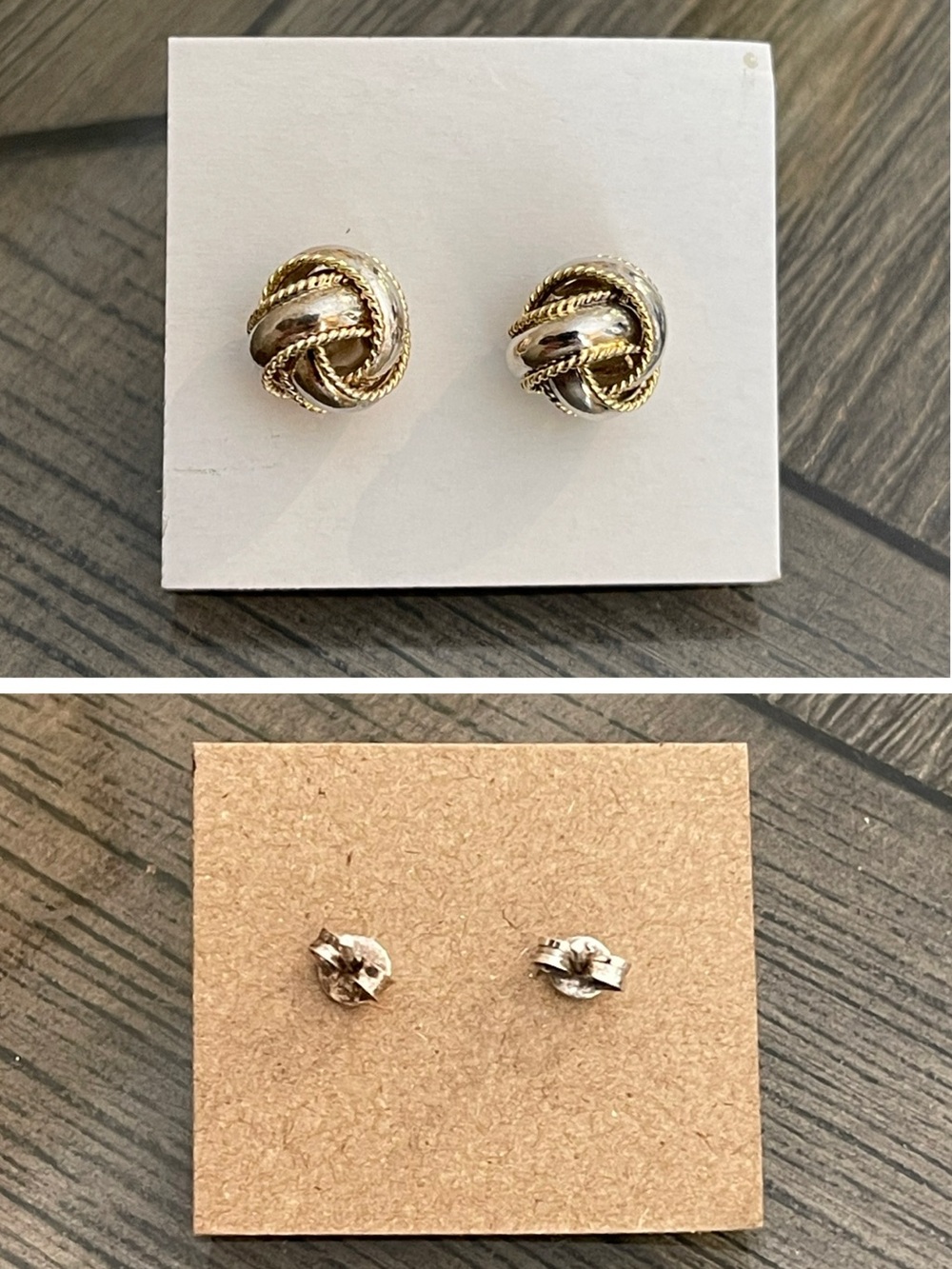 Vintage Two-Tone Sterling Silver Love Knot Studs - Picture 16 of 16